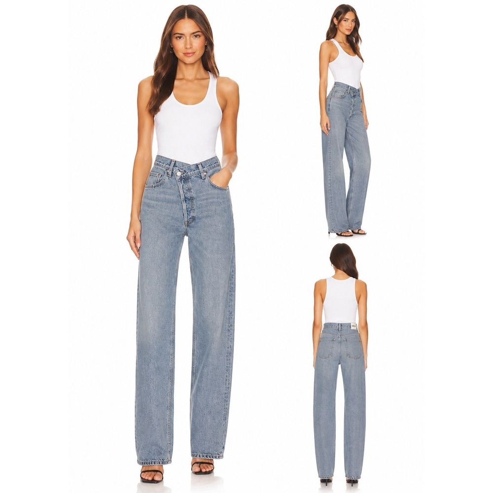 Agolde Criss Cross Jeans Womens Size 26 Blue Light Wash Denim Button Fly USA - Picture 1 of 11